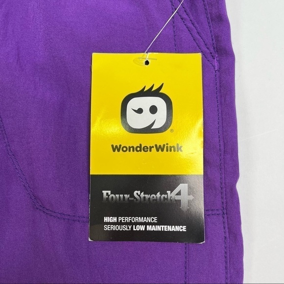 NEW WonderWink Purple Four-Stretch Elastic Waist No Iron Sport Cargo Scrub Pants - Picture 4 of 16